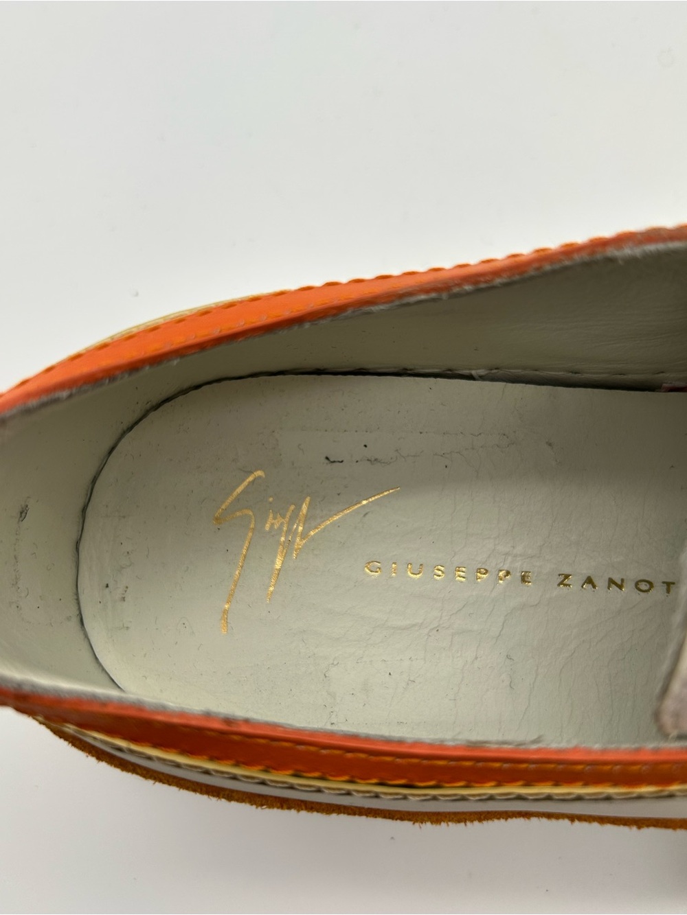 Giuseppe Zanotti Zenas Orange, White & Gold Leather Sneakers size 37 - Picture 5 of 11